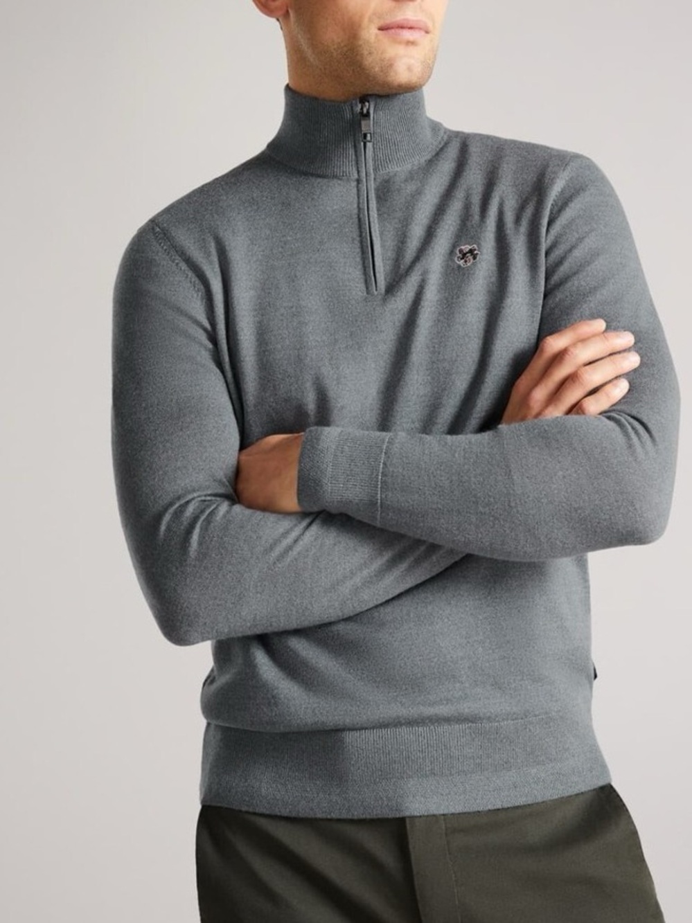 Ted Baker London Men’s Gray Quarter Zip Wool Pullover Sweater